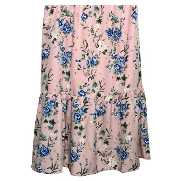 Ee: Some Pink Floral One Shoulder Midi Dress Ruffle Sleeve Size M Spring - Picture 9 of 11
